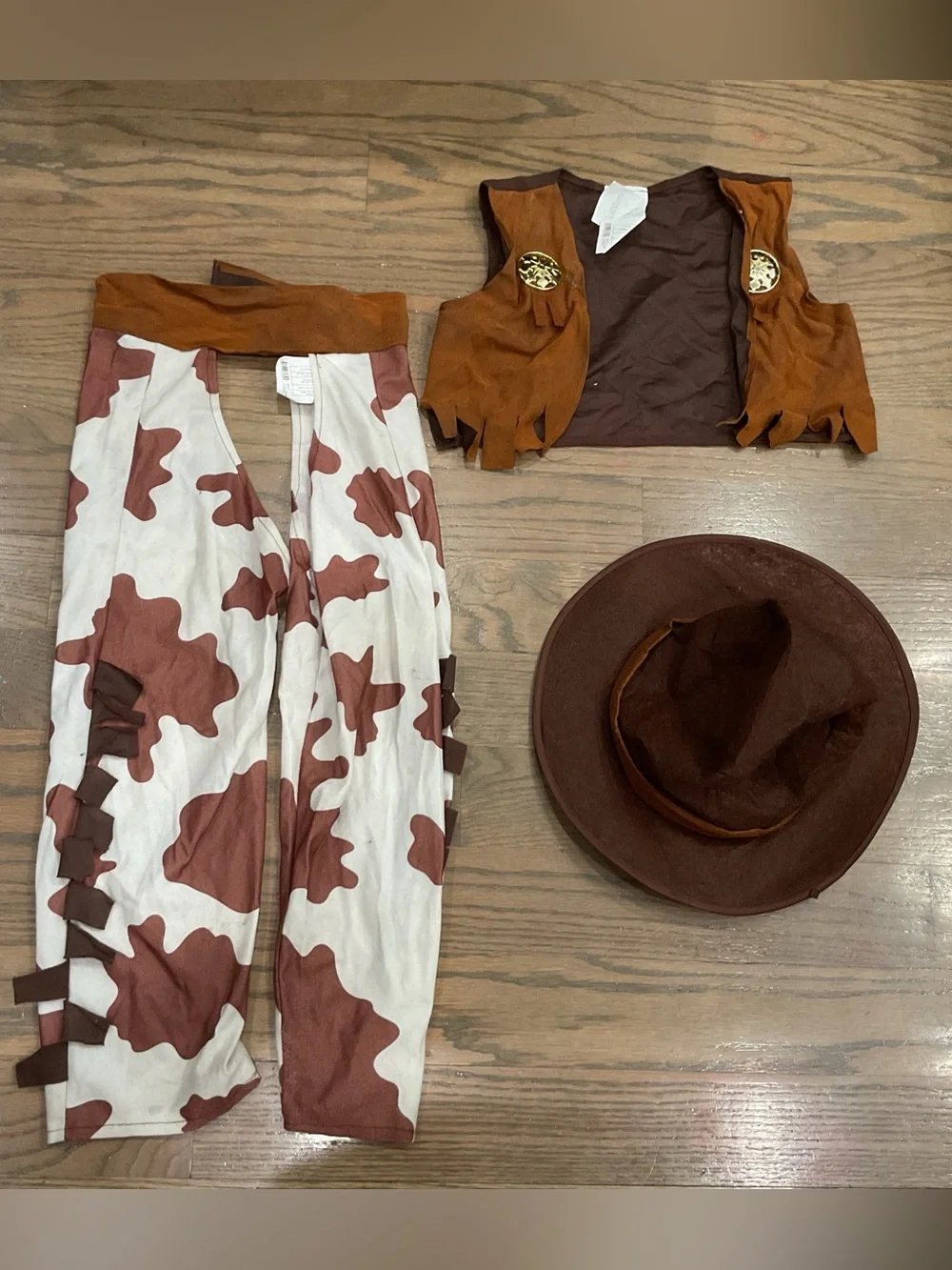 Boys Brown Cowboy Costume Set with Hat, Vest & Pants Size Small